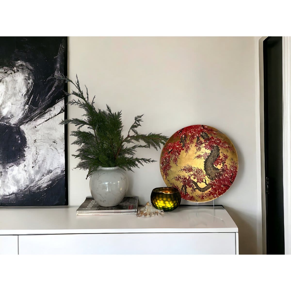Vase décoratif en céramique blanche – Silhouette vintage et éclat minéral (grande taille, création contemporaine)