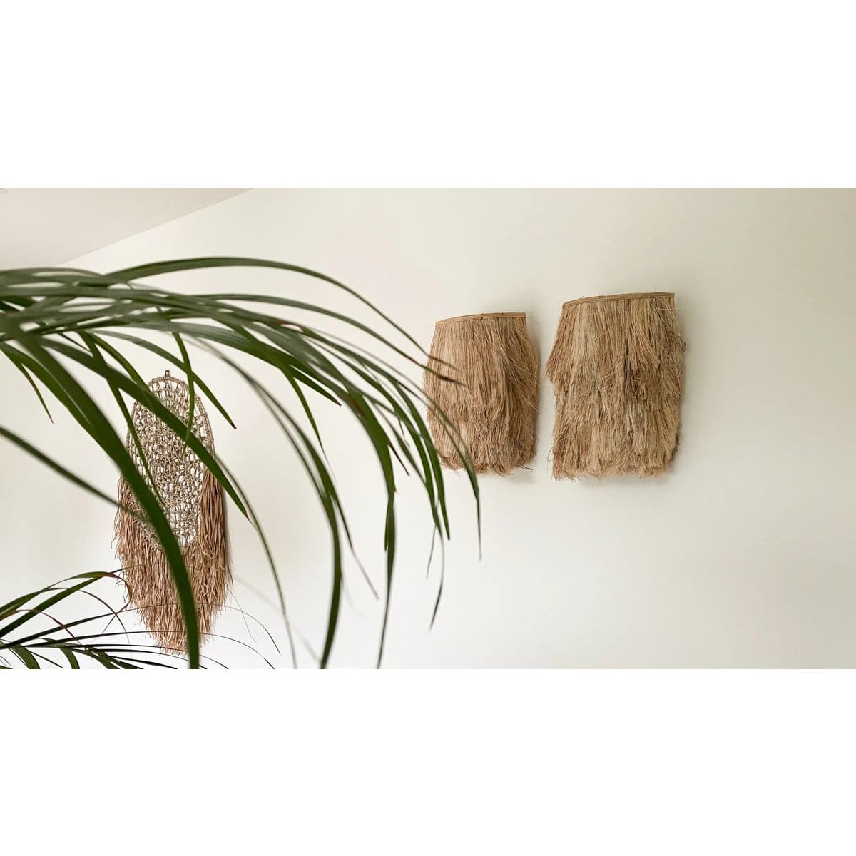 Applique bohème en abaca tressé – Création murale naturelle, taille S, fait main