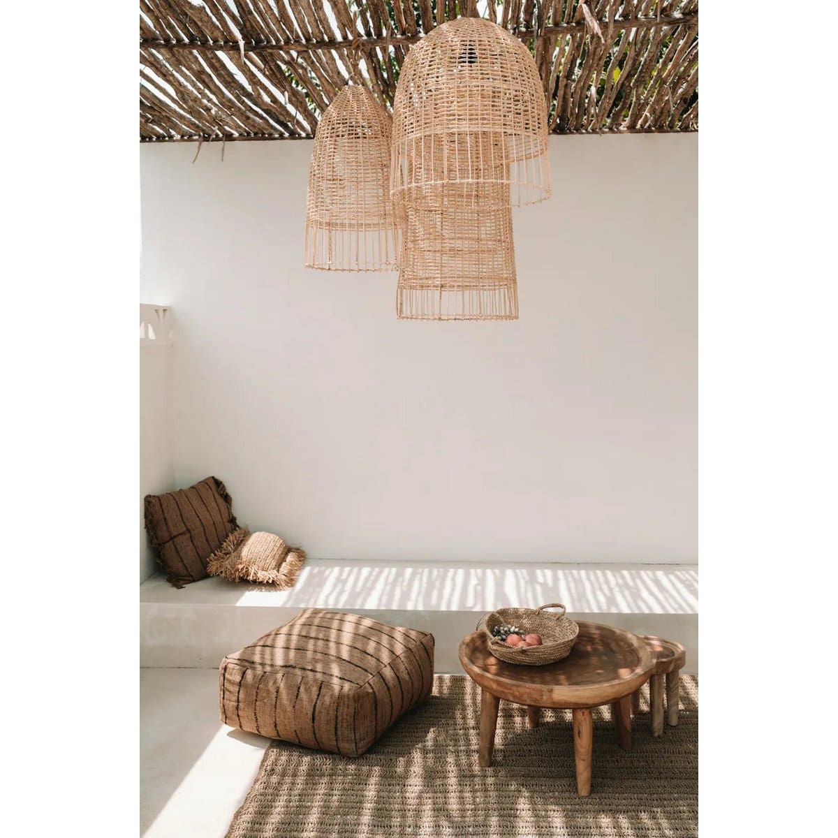 Suspension Elbe en rotin naturel – Tressage artisanal façon cage, taille M (neuf)