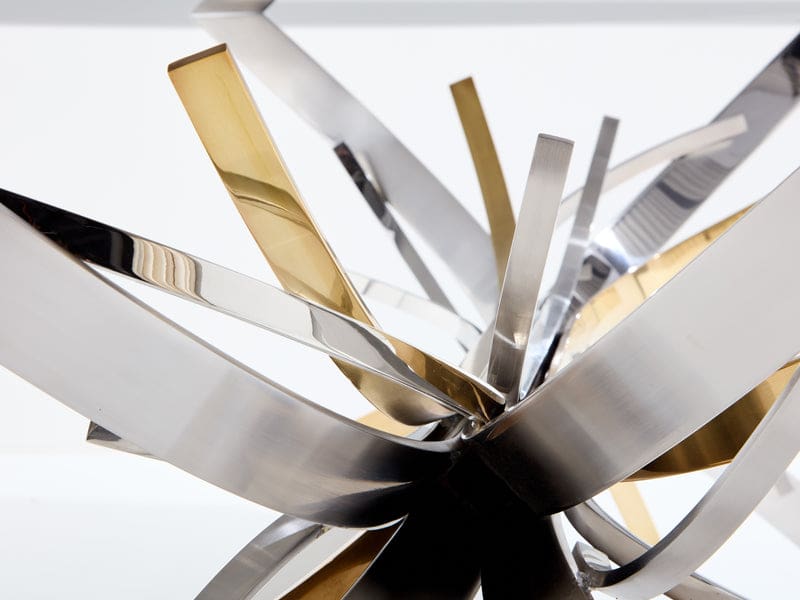 Table Maria Pergay « Gerbe » en acier, laiton et verre fumé – France 1970