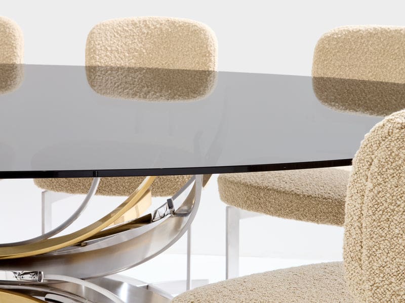 Table Maria Pergay « Gerbe » en acier, laiton et verre fumé – France 1970