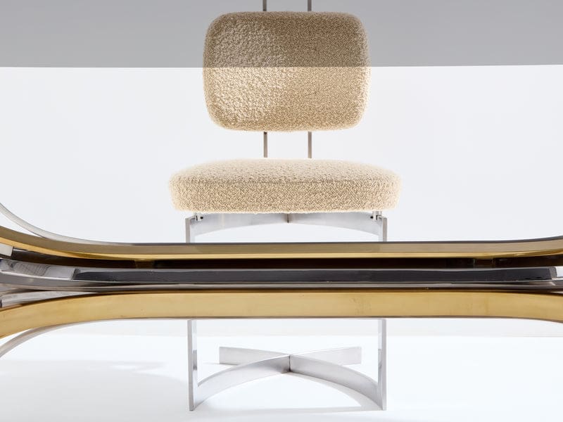 Table Maria Pergay « Gerbe » en acier, laiton et verre fumé – France 1970