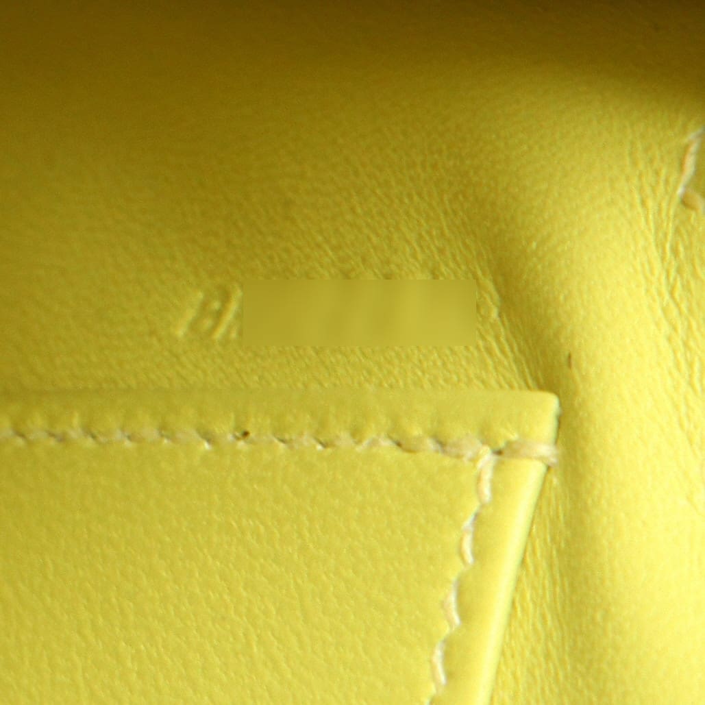 Sac Hermès Kelly 20 cm en cuir Epsom jaune avec quincaillerie palladium, bandoulière amovible – vue face