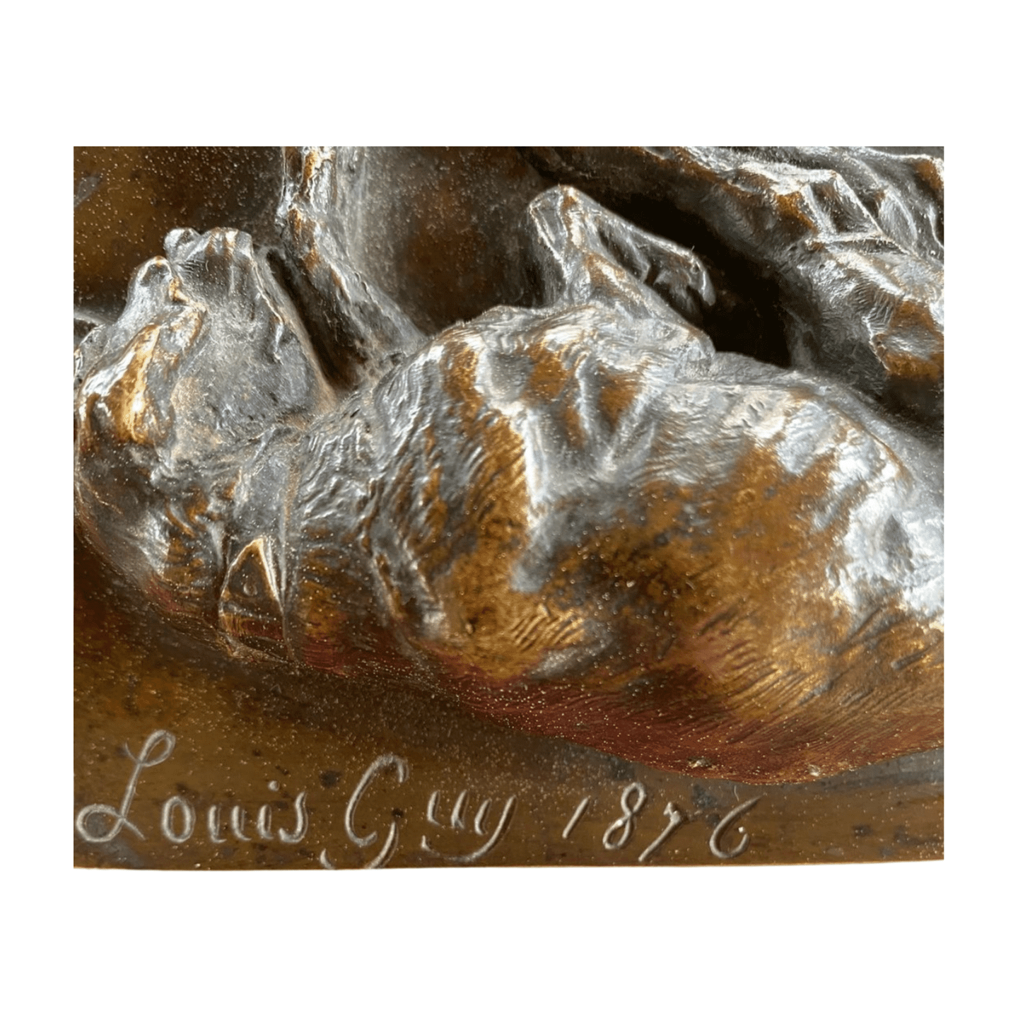Sculpture bronze basset par Louis Guy, 1876 – Art animalier du XIXᵉ siècle