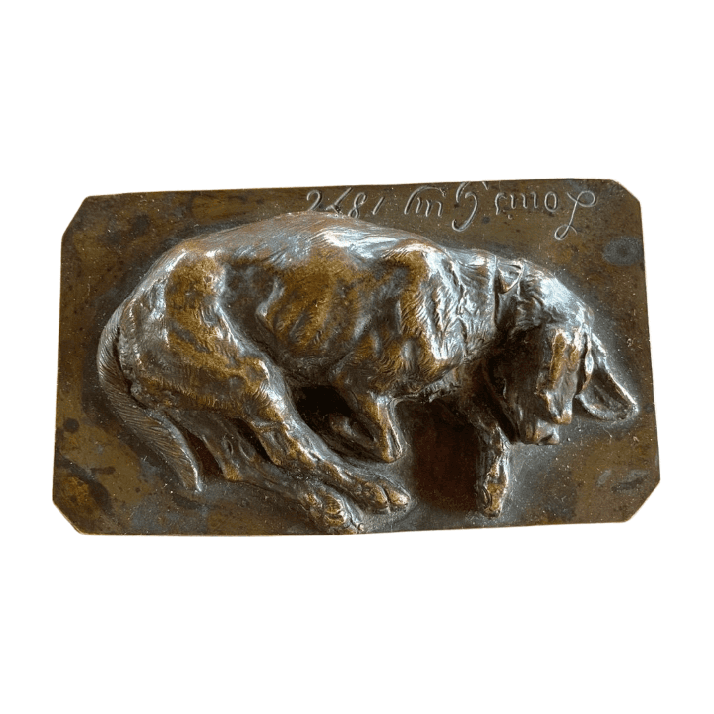 Sculpture bronze basset par Louis Guy, 1876 – Art animalier du XIXᵉ siècle