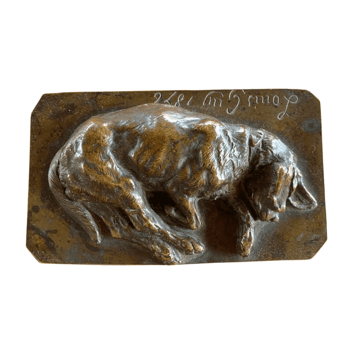 Sculpture bronze basset par Louis Guy, 1876 – Art animalier du XIXᵉ siècle