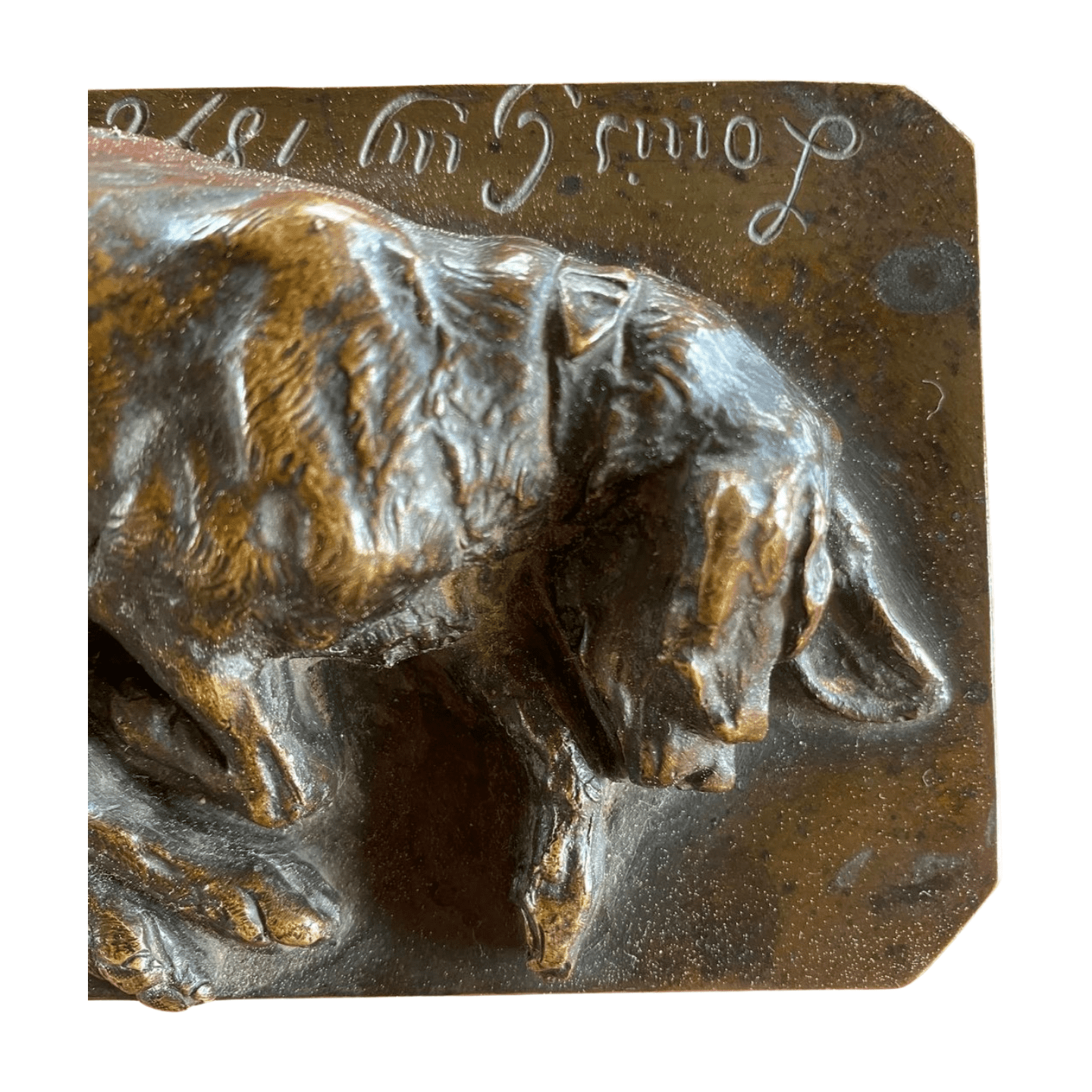 Sculpture bronze basset par Louis Guy, 1876 – Art animalier du XIXᵉ siècle