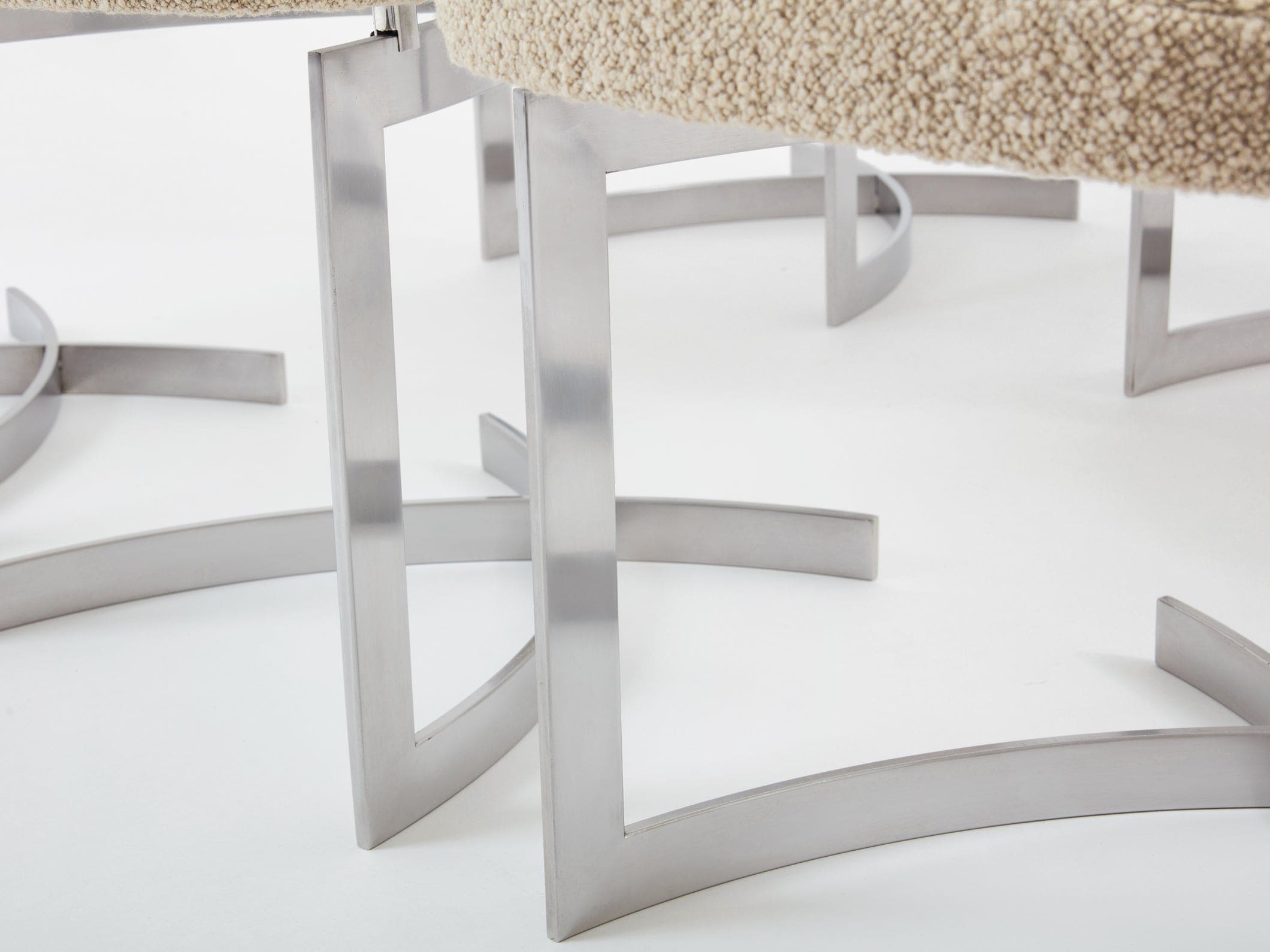 Set de 12 chaises Paul Legeard en inox et laine bouclée, France 1970