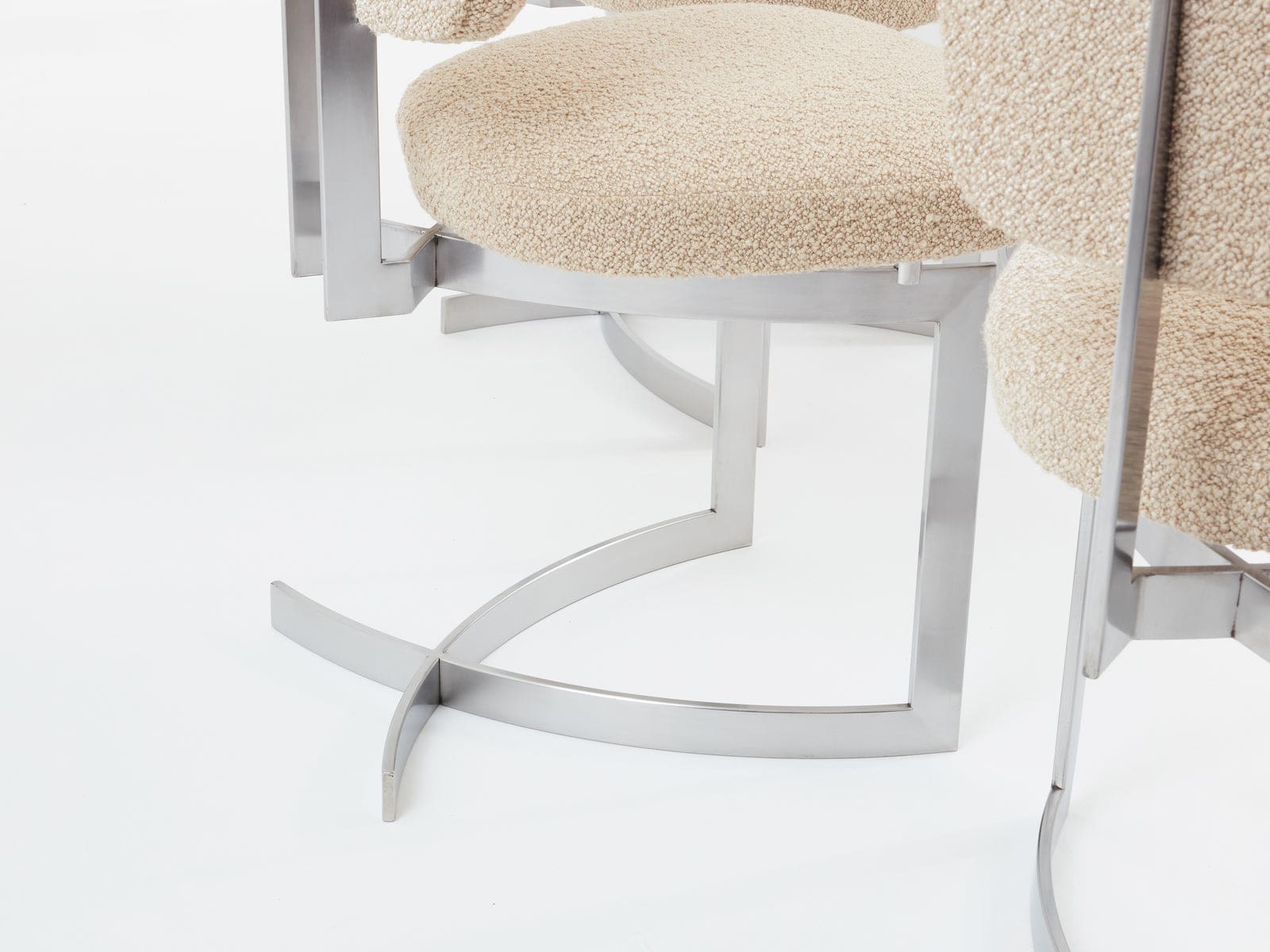 Set de 12 chaises Paul Legeard en inox et laine bouclée, France 1970