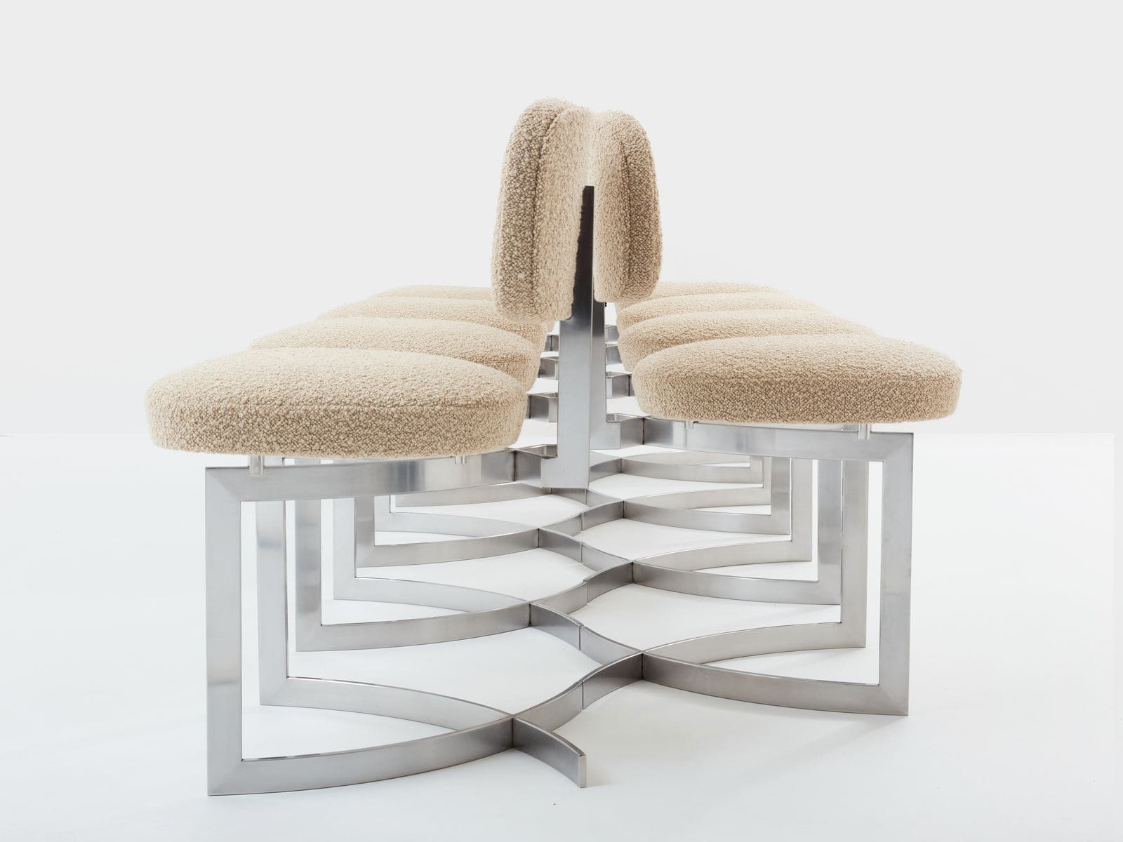 Set de 12 chaises Paul Legeard en inox et laine bouclée, France 1970