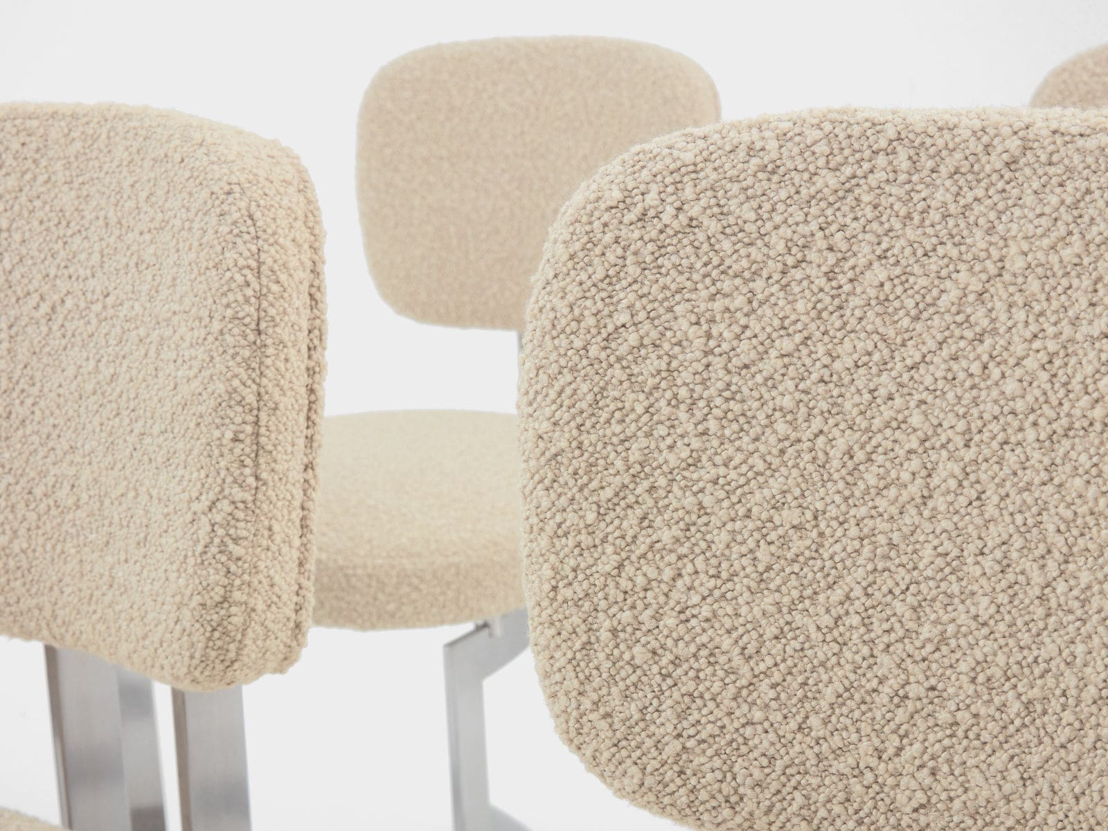 Set de 12 chaises Paul Legeard en inox et laine bouclée, France 1970