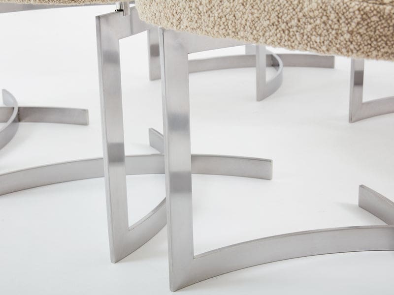 Set de 12 chaises Paul Legeard en inox et laine bouclée, France 1970