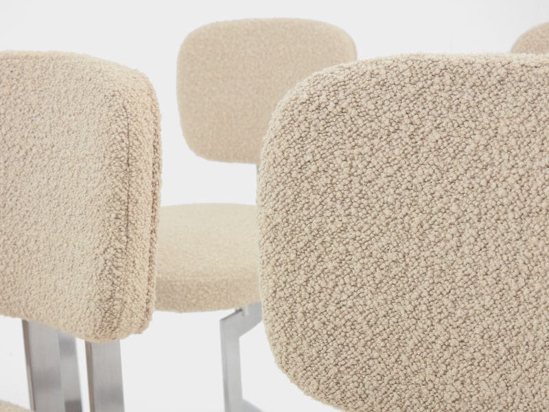 Set de 12 chaises Paul Legeard en inox et laine bouclée, France 1970