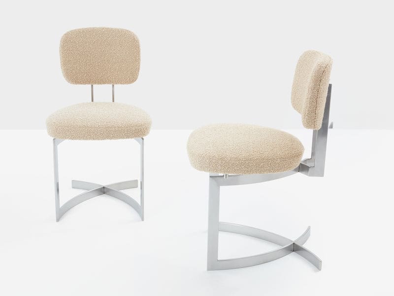 Set de 12 chaises Paul Legeard en inox et laine bouclée, France 1970