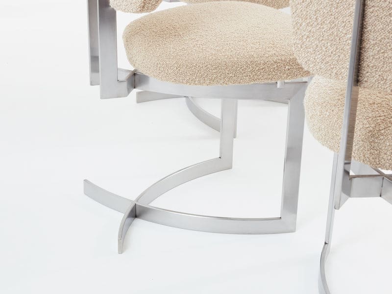 Set de 12 chaises Paul Legeard en inox et laine bouclée, France 1970