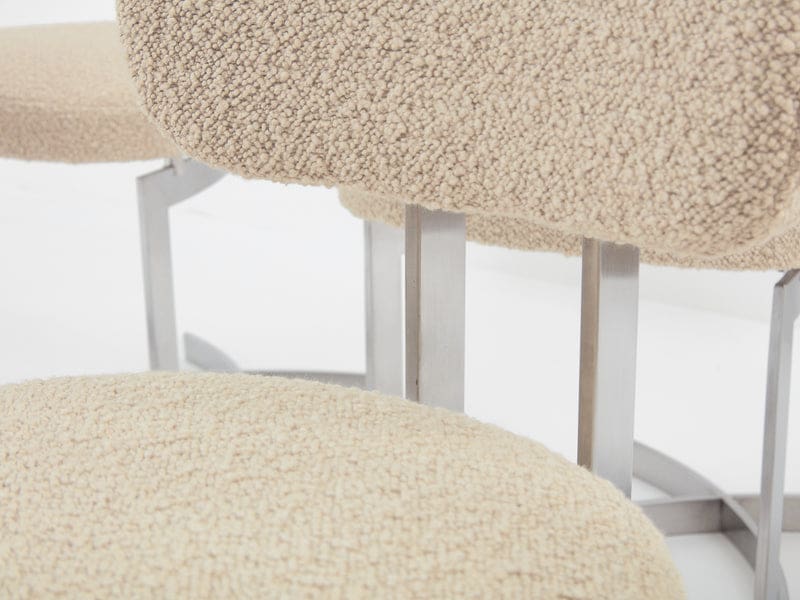 Set de 12 chaises Paul Legeard en inox et laine bouclée, France 1970