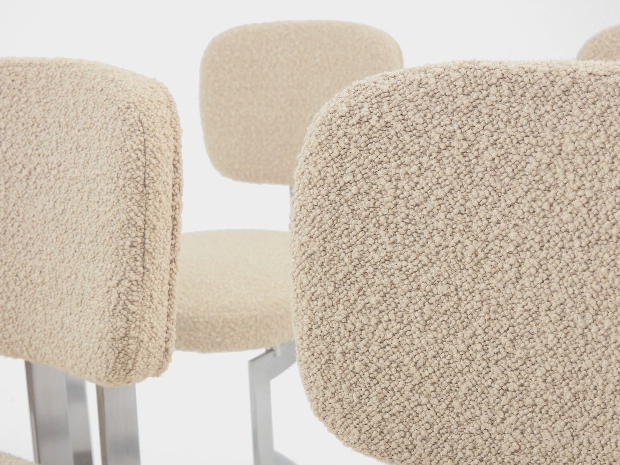 Set de 12 chaises Paul Legeard en inox et laine bouclée, France 1970