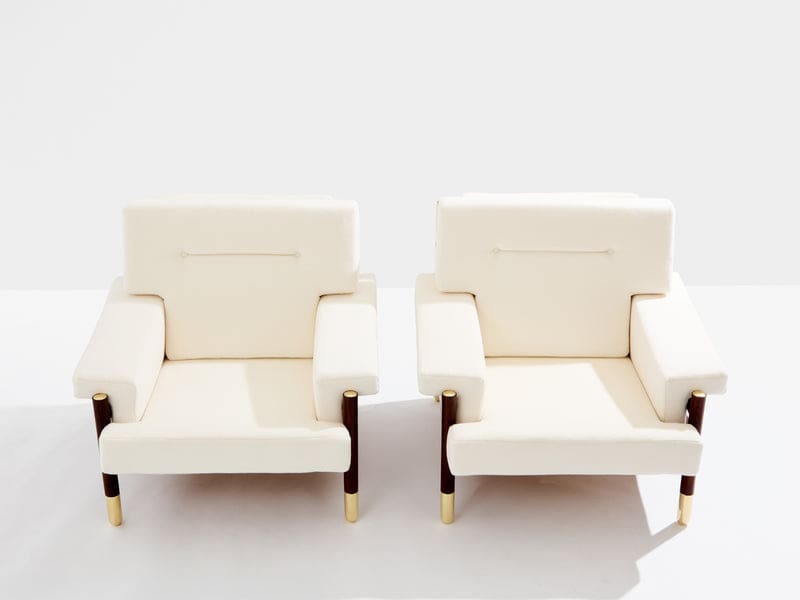 Paire de fauteuils Carlo De Carli en palissandre, cuir et laiton, 1966