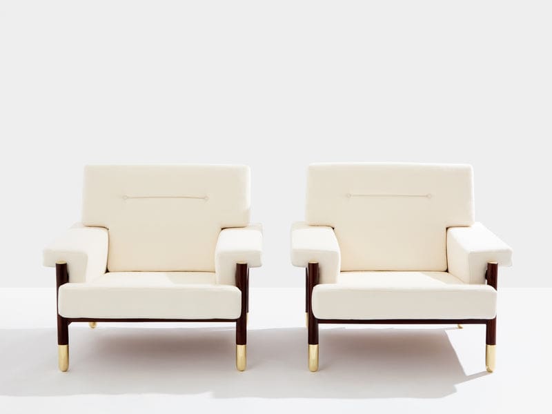 Paire de fauteuils Carlo De Carli en palissandre, cuir et laiton, 1966