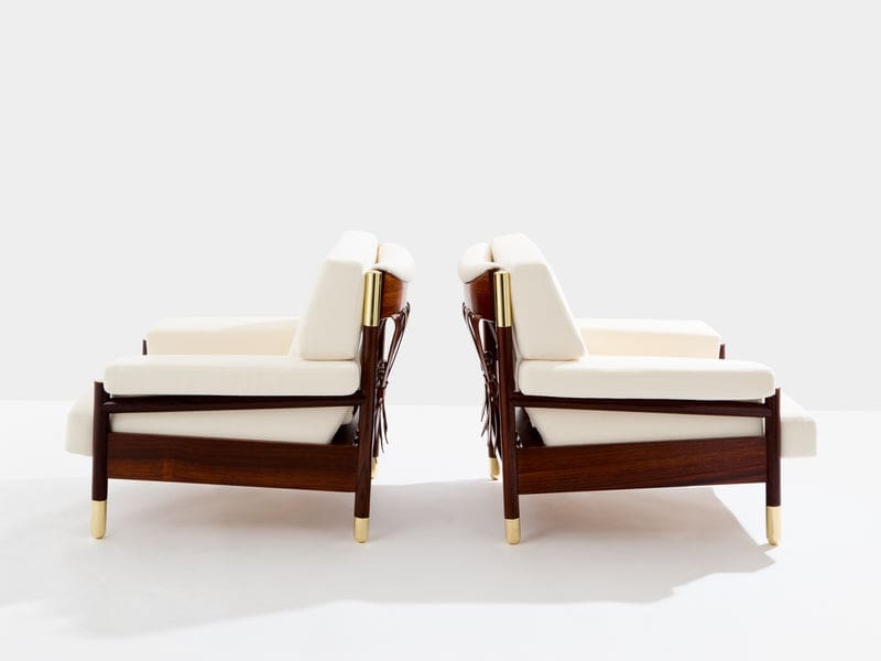 Paire de fauteuils Carlo De Carli en palissandre, cuir et laiton, 1966