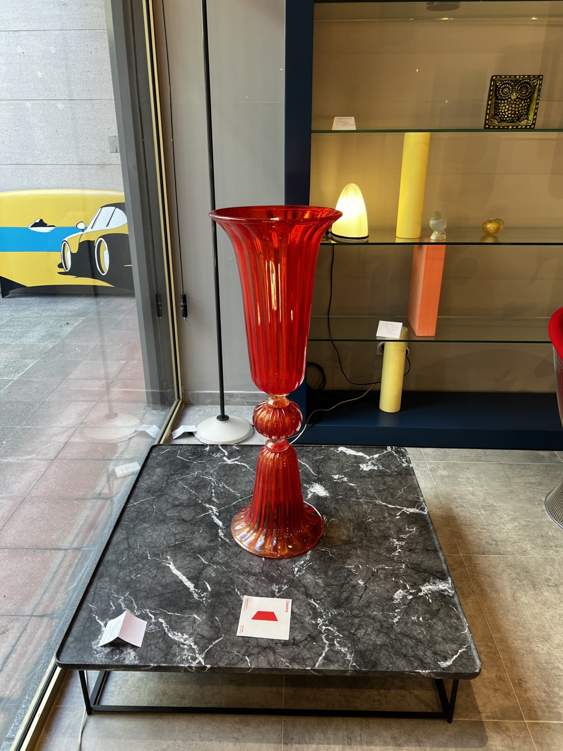 Paire de vases en verre de Murano rouge signés A Dona – Italie, années 1990
