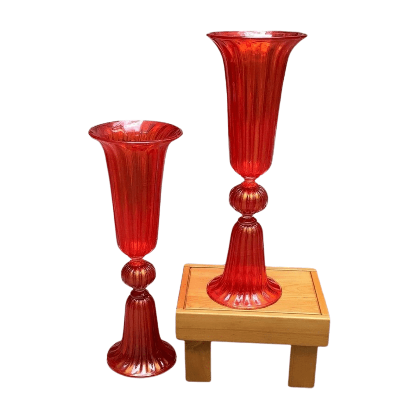 Paire de vases en verre de Murano rouge signés A Dona – Italie, années 1990