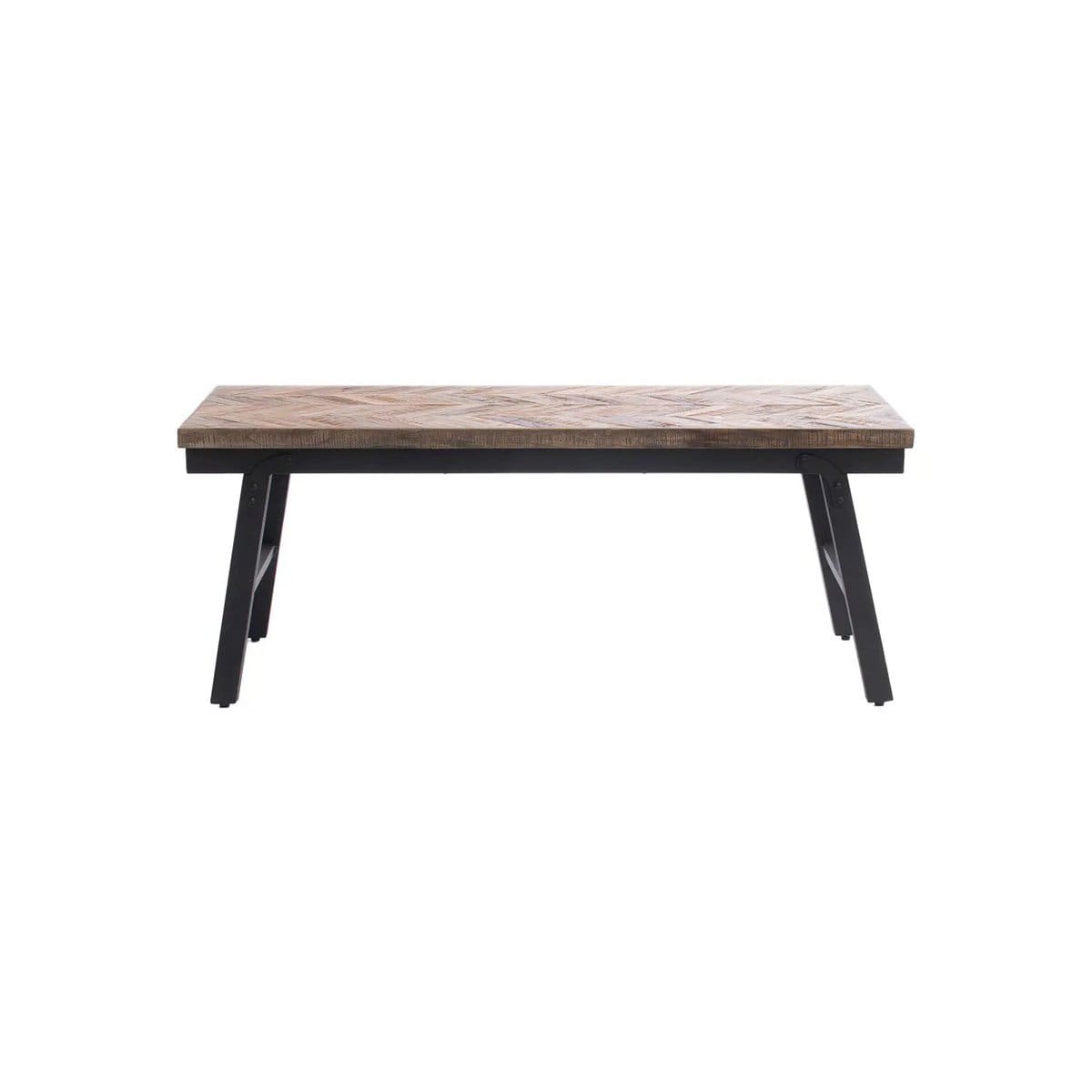 Banc en teck à motif chevrons – Structure métallique noire, 110
