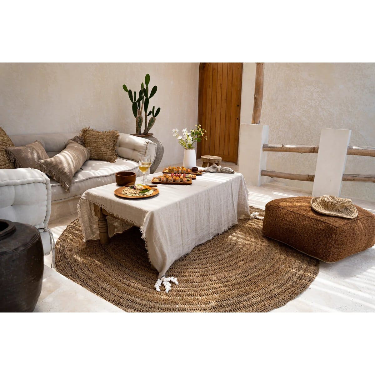 Tapis rond en jonc de mer – Fibres naturelles Ø150 cm (pièce neuve)