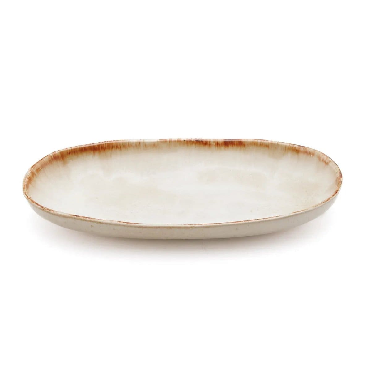 Assiettes ovales Cascais – Céramique portugaise blanche et dorée (lot de 6, pièces neuves)