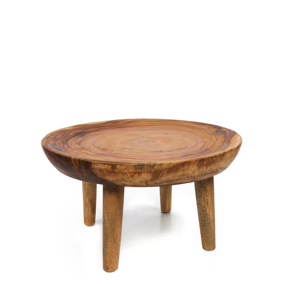 Table basse en bois massif – Design organique en munggur Ø70 cm (pièce neuve)