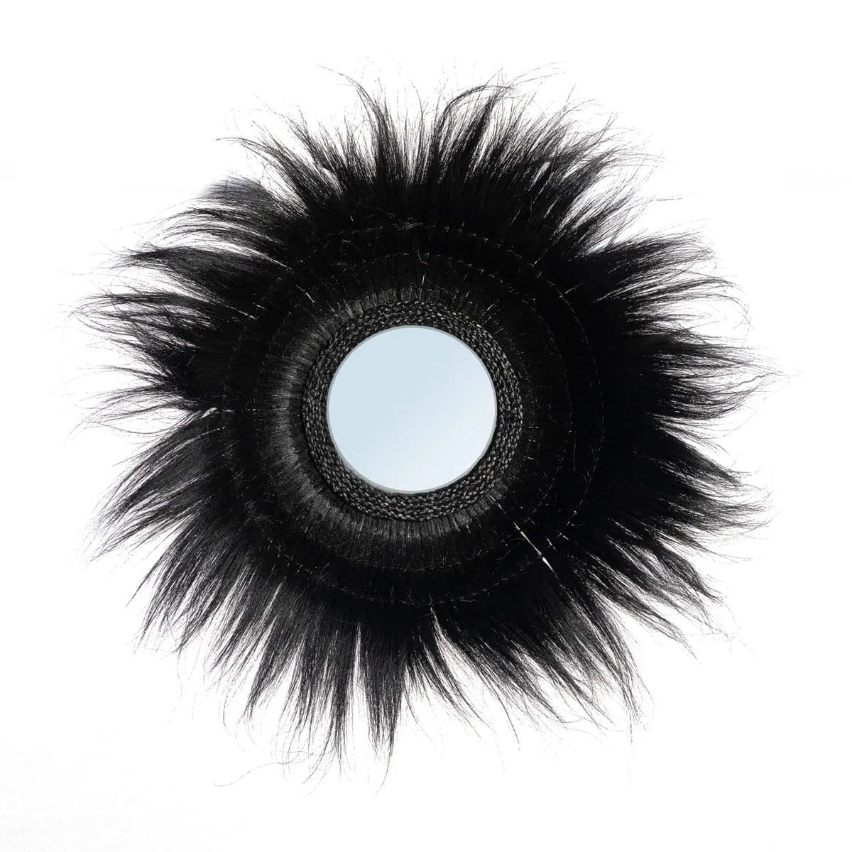 Miroir en fibres naturelles noires – Design sculptural noir profond, Ø90 cm (neuf)