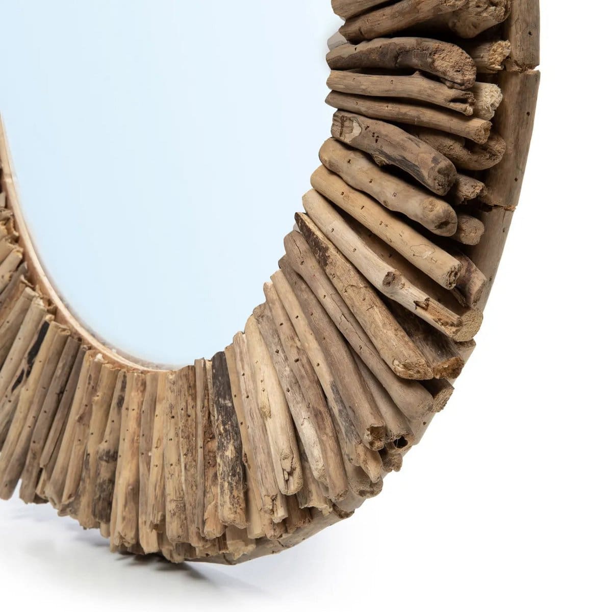 Miroir rond en bois flotté – Pièce artisanale unique venue d’Indonésie (neuf) – M