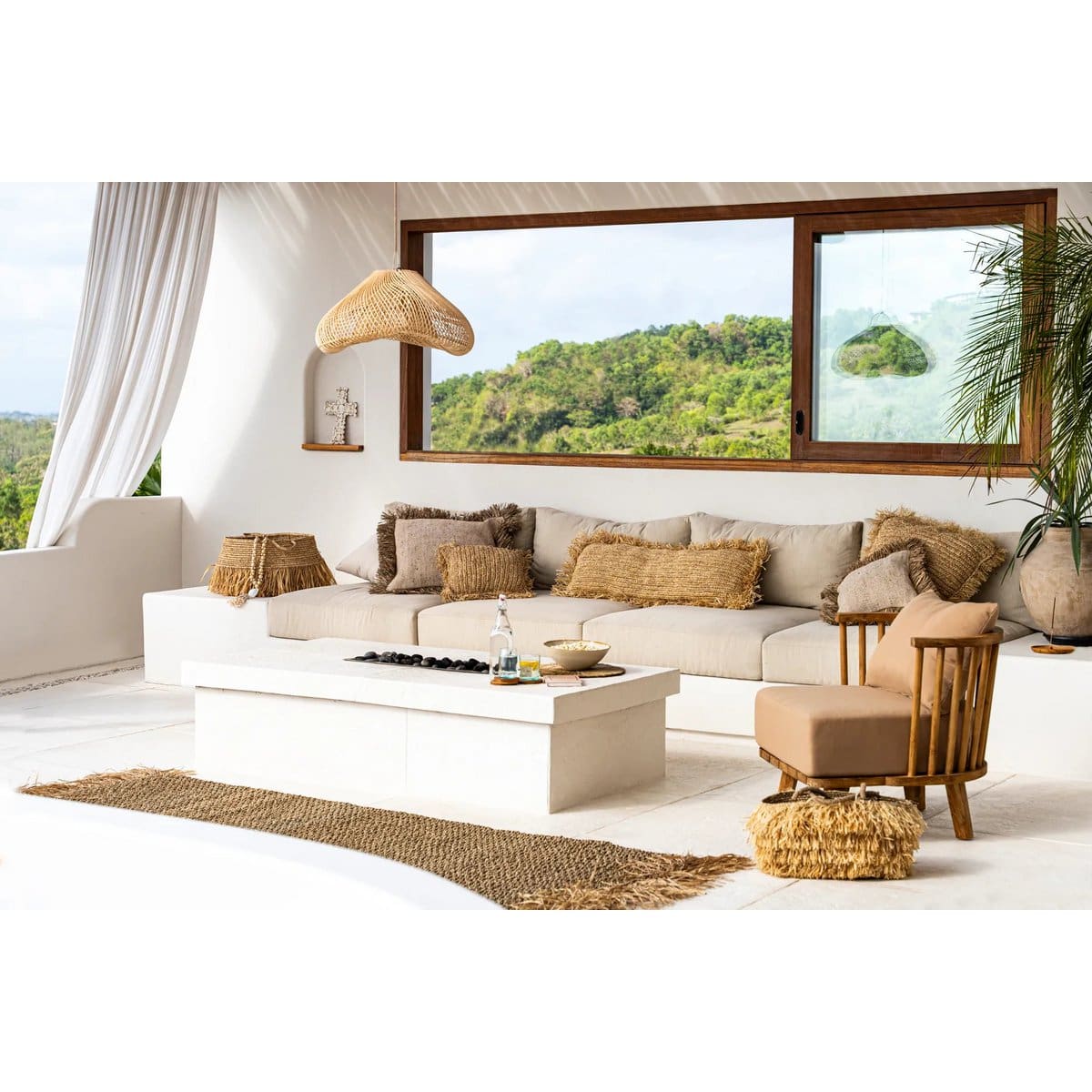 La Housse de Coussin Raphia Rectangulaire – Naturel – 35×100