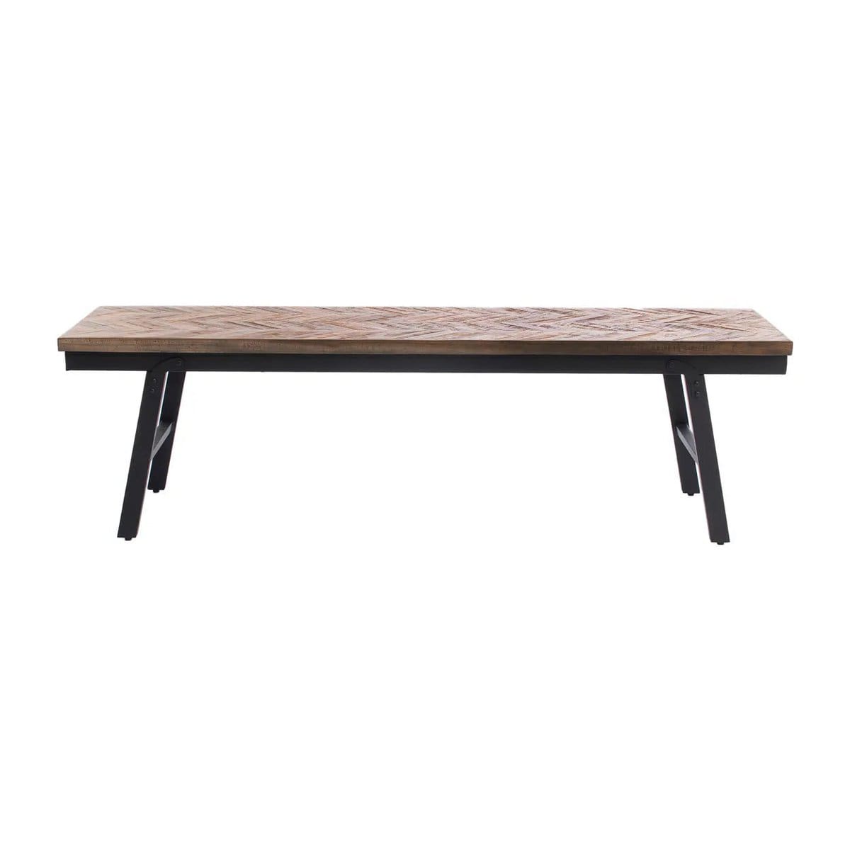 Ligne Brut – Banc pliable en teck à motif chevrons, piètement métal noir (150 cm, pièce neuve)