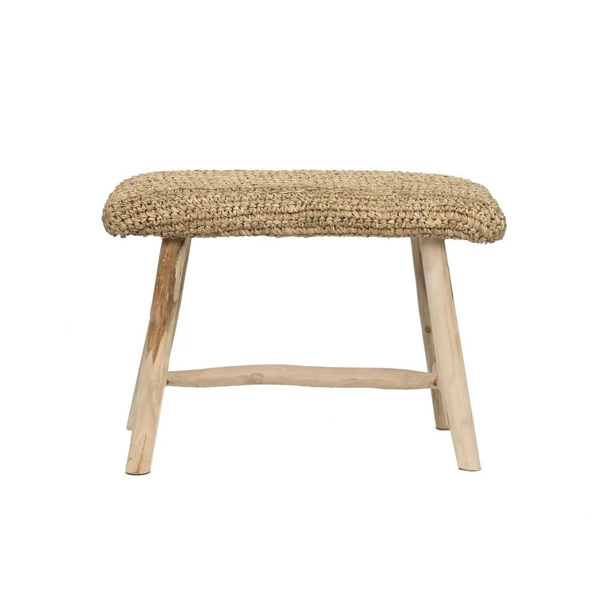 Banc en raphia et bois de teck – Fabrication artisanale sur commande (pièce neuve)