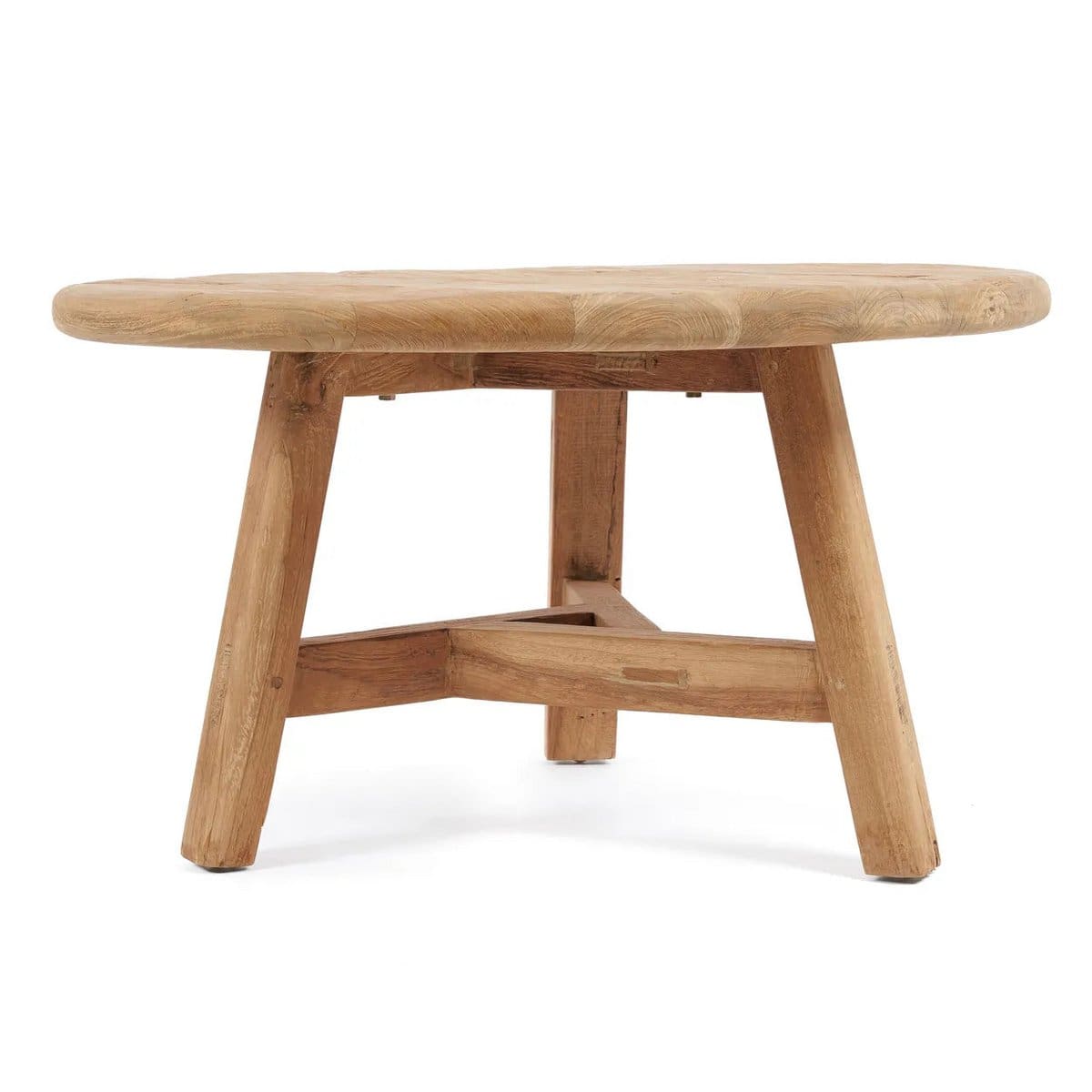 Table basse ronde en teck recyclé – Finition brute artisanale, L