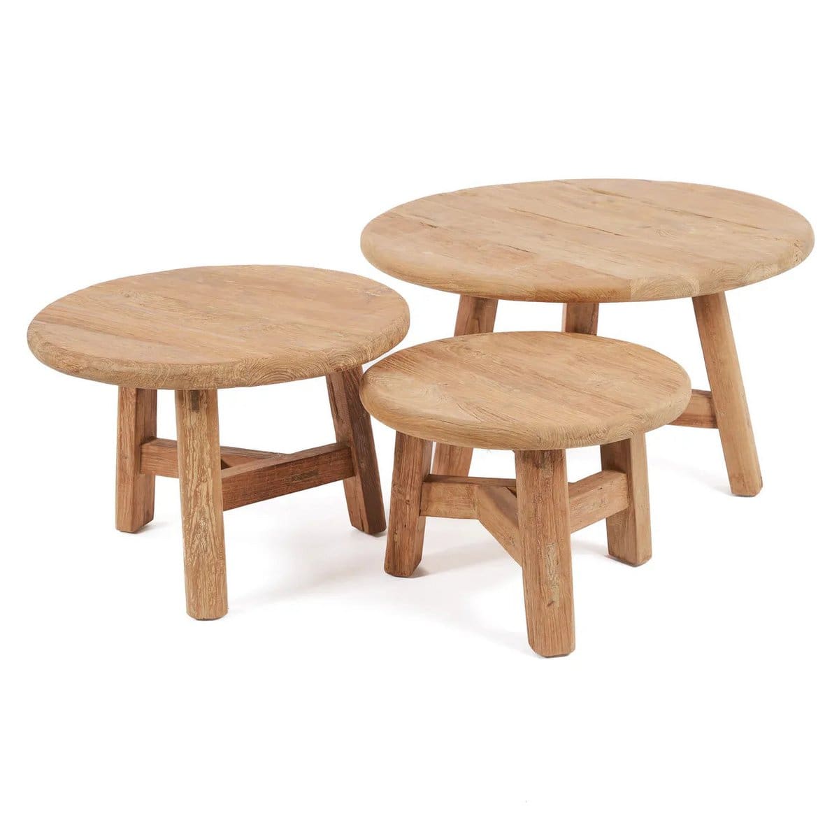 Table basse ronde en teck recyclé – Finition brute artisanale, L