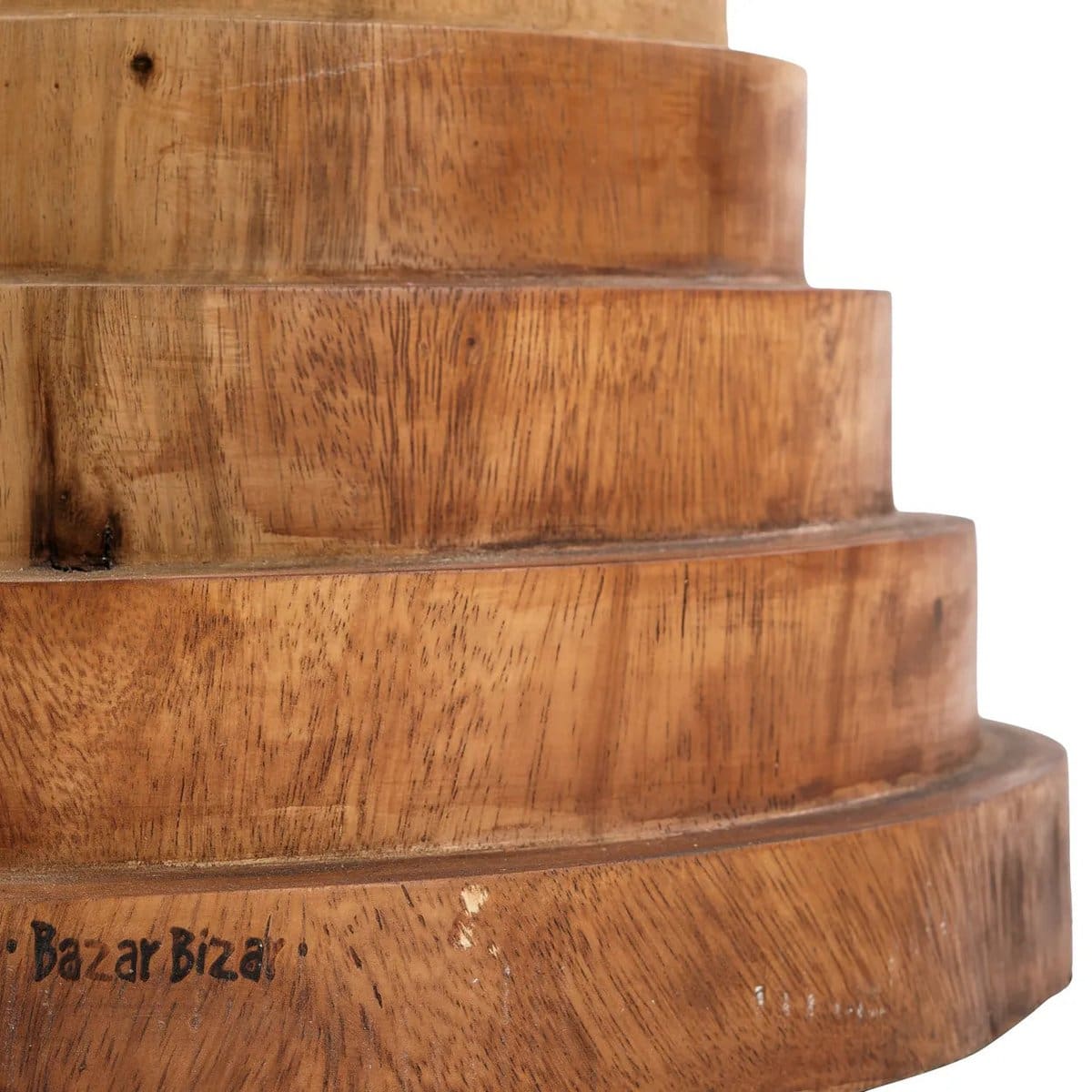 Tabouret Mazu en bois de suar – Design sculptural à anneaux (pièce neuve)