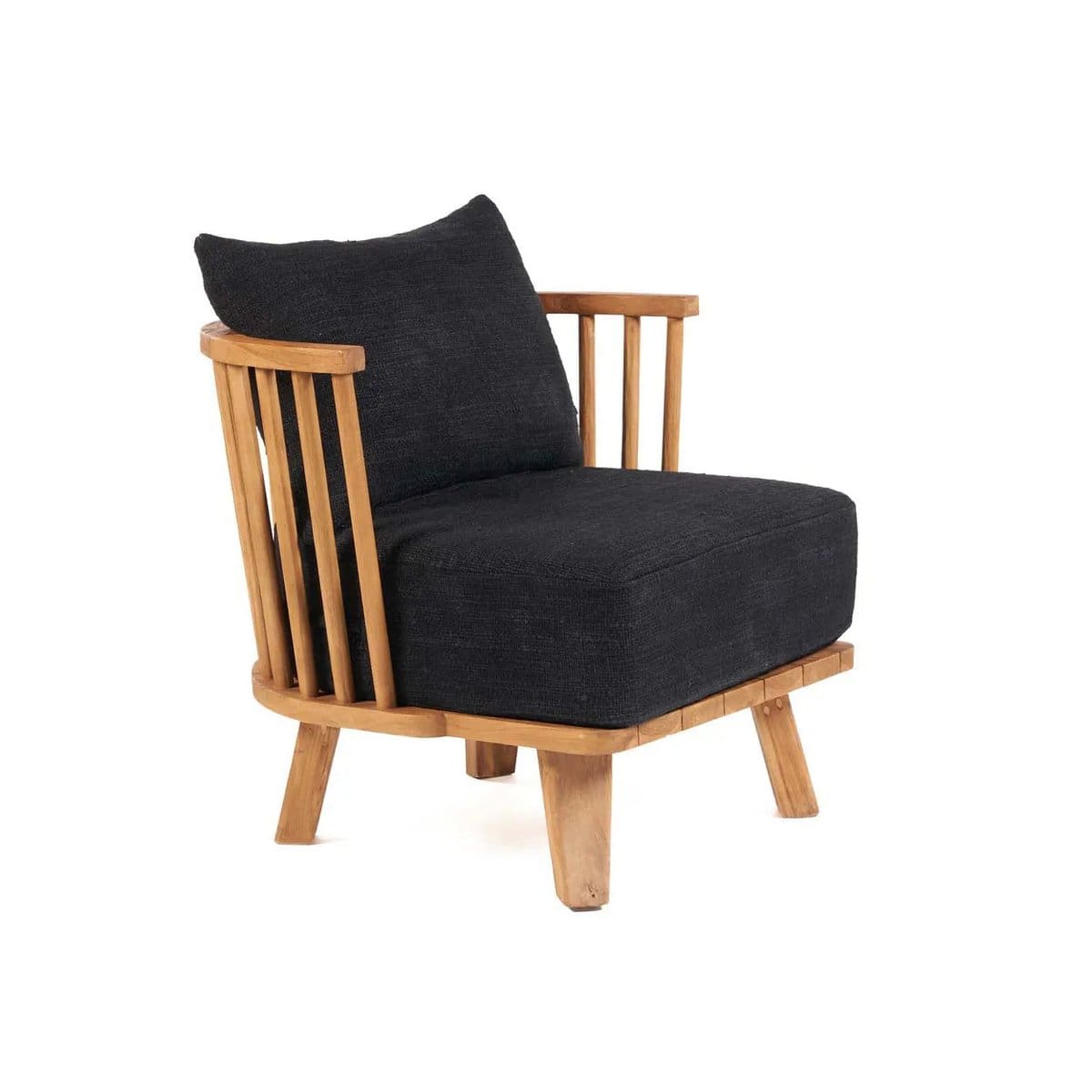 Refuge Intérieur – Assise en teck recyclé et coussins noirs moelleux (création contemporaine)