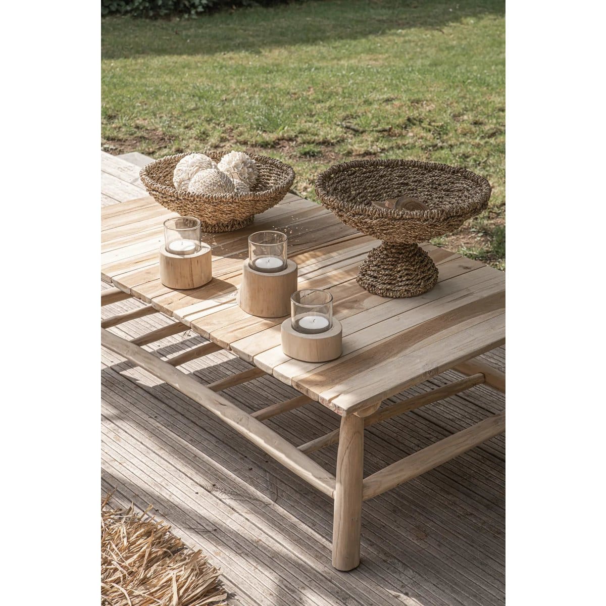 Table basse rectangulaire en teck massif – Esprit naturel, finition artisanale