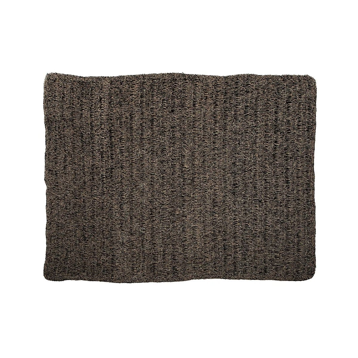Tapis noir en jonc de mer – Création artisanale en raphia et sisal, 180×240 cm (neuf)