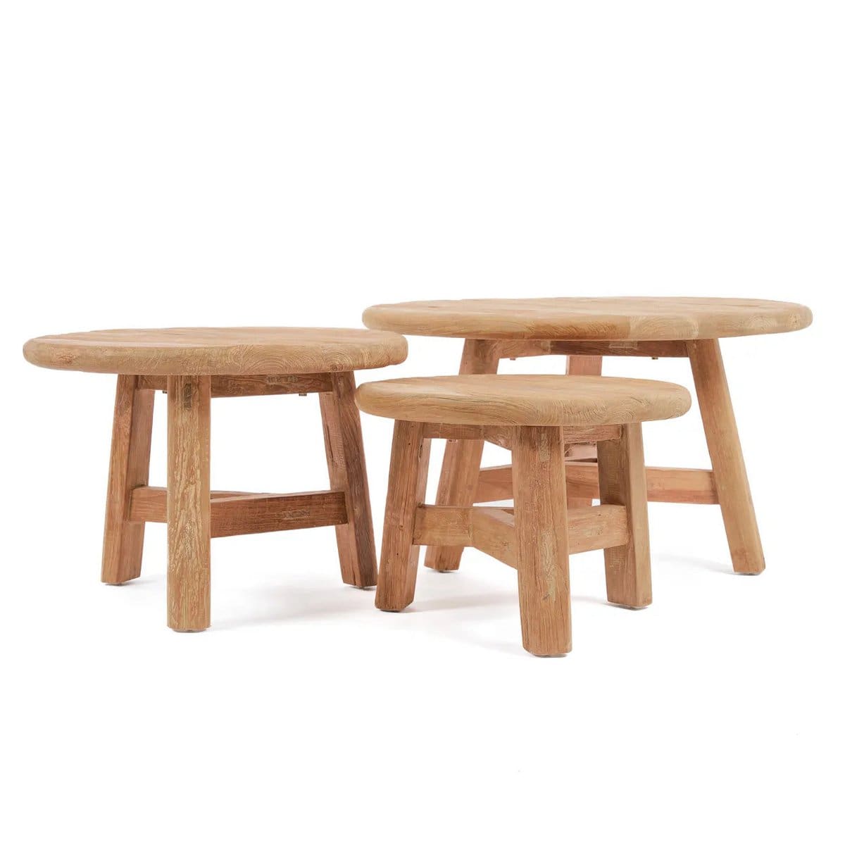 Table basse ronde en teck recyclé – Finition brute artisanale, L