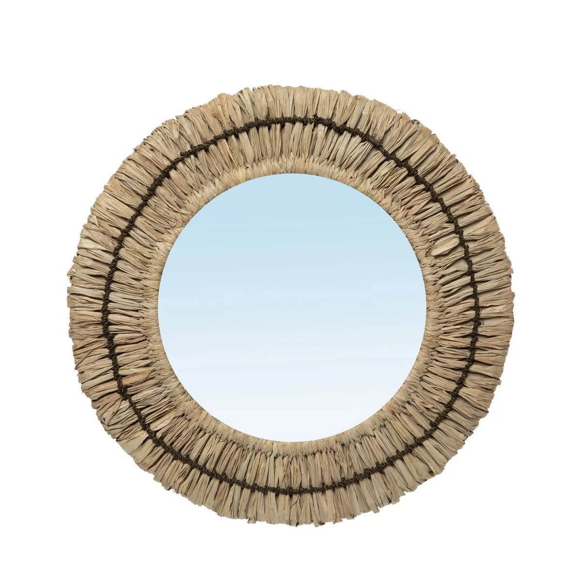 Miroir ethnique chic – Modèle Gajih en fibres naturelles et teintes contrastées (neuf) – S