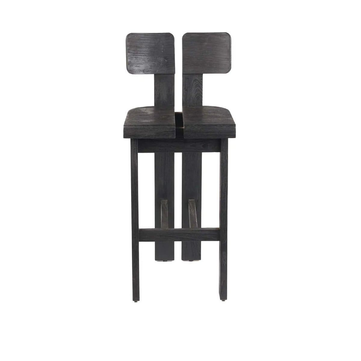 Dialogue Élégant – Tabouret en bois noir mat, design graphique indonésien