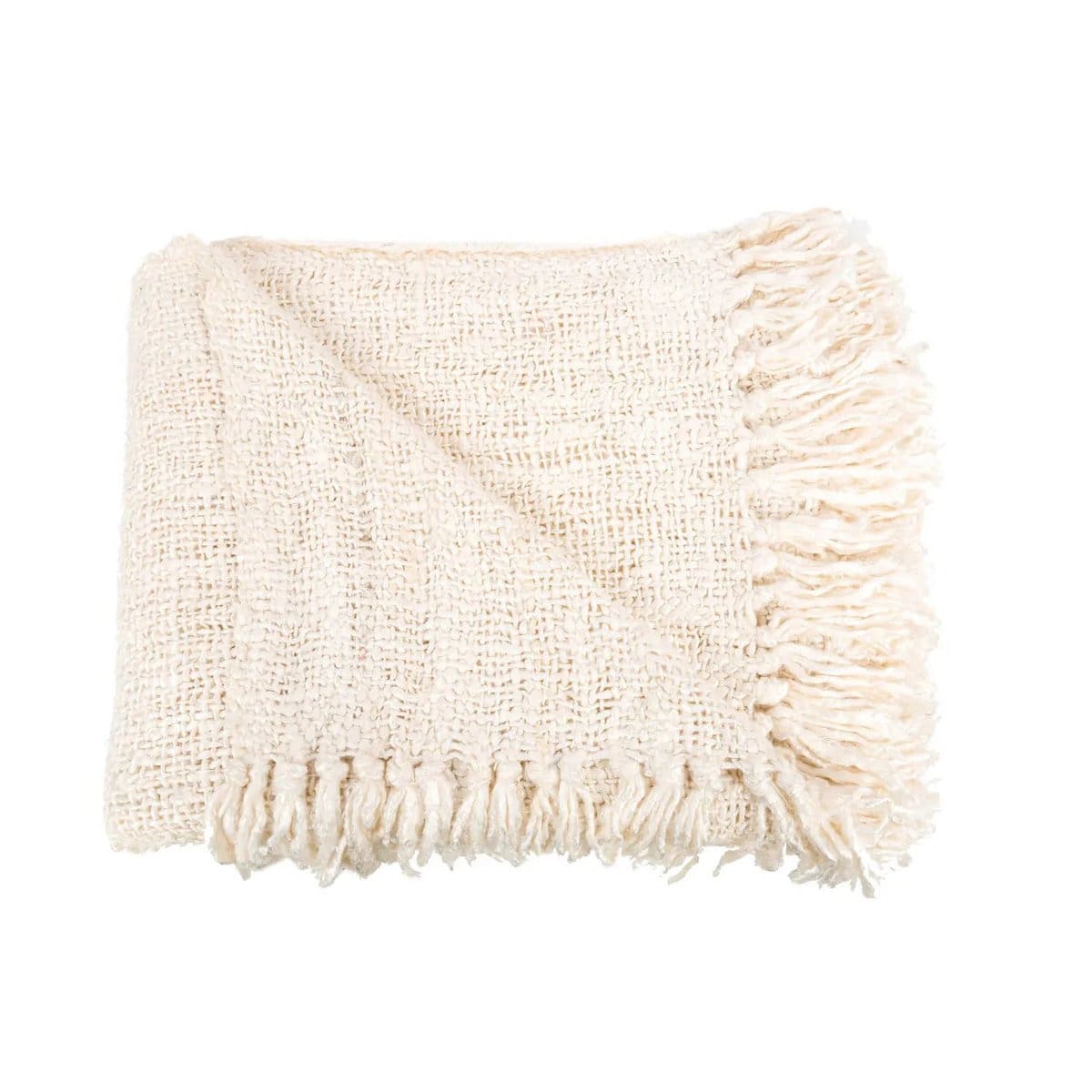 Plaid décoratif – Jeté gaufré crème en coton et soie, création neuve