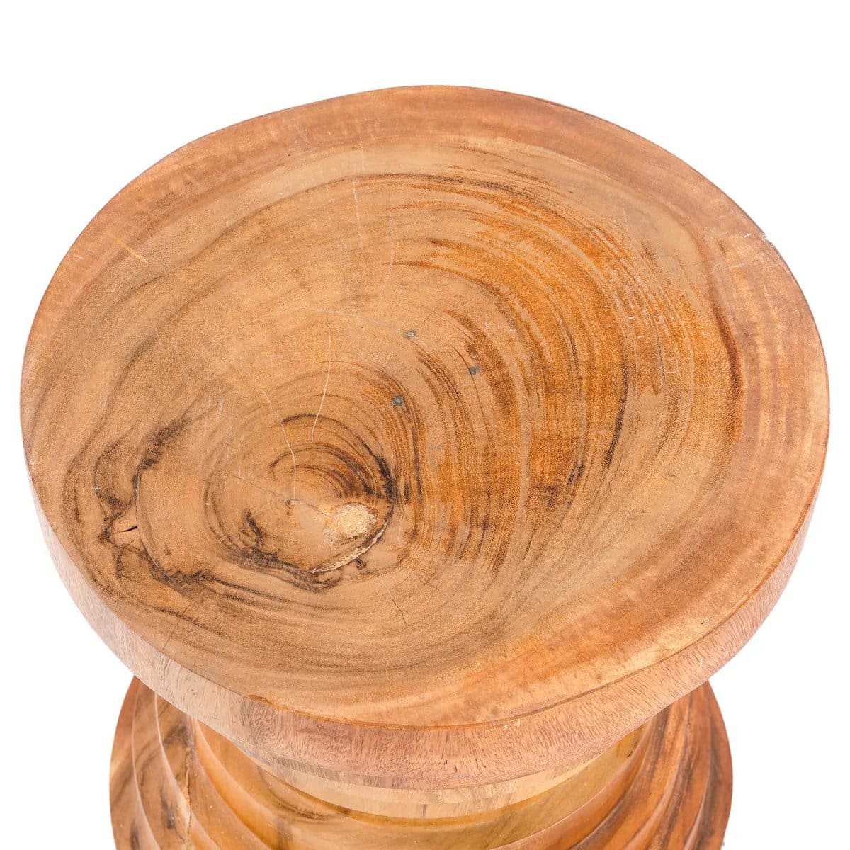 Tabouret Mazu en bois de suar – Design sculptural à anneaux (pièce neuve)