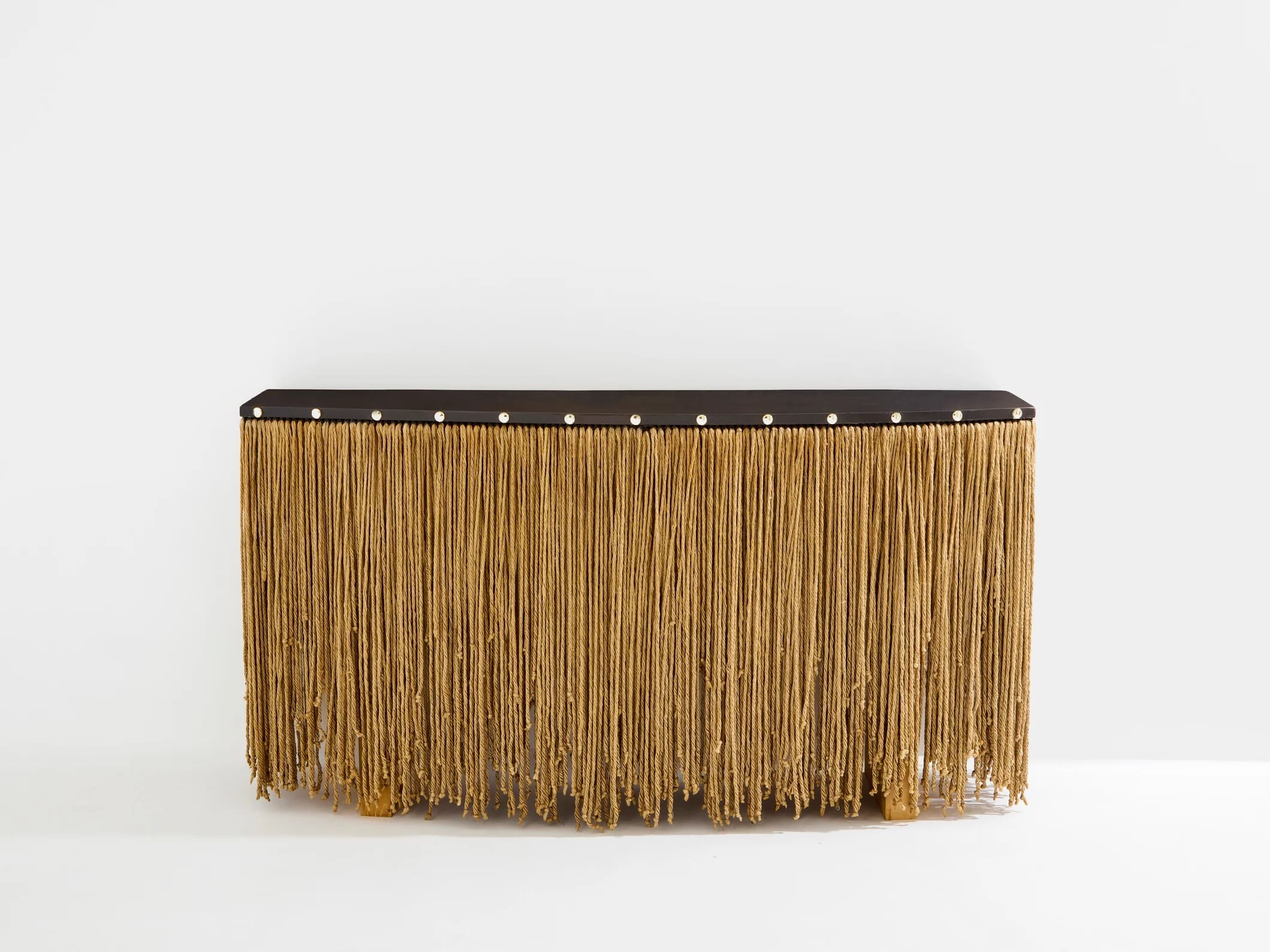 Console Sergio Ponzio – Pièce unique, métal patiné et cordes, Italie 1970