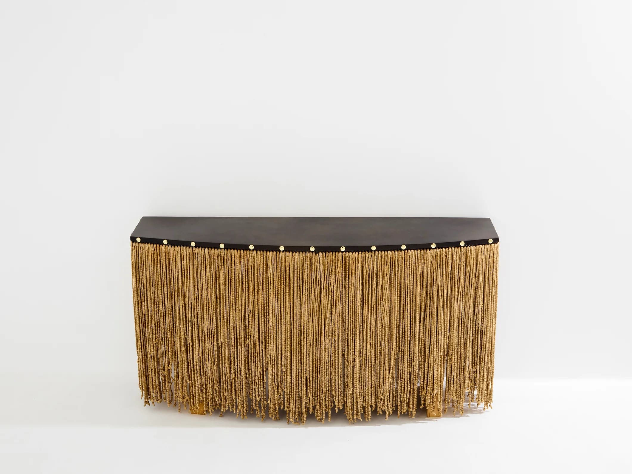 Console Sergio Ponzio – Pièce unique, métal patiné et cordes, Italie 1970