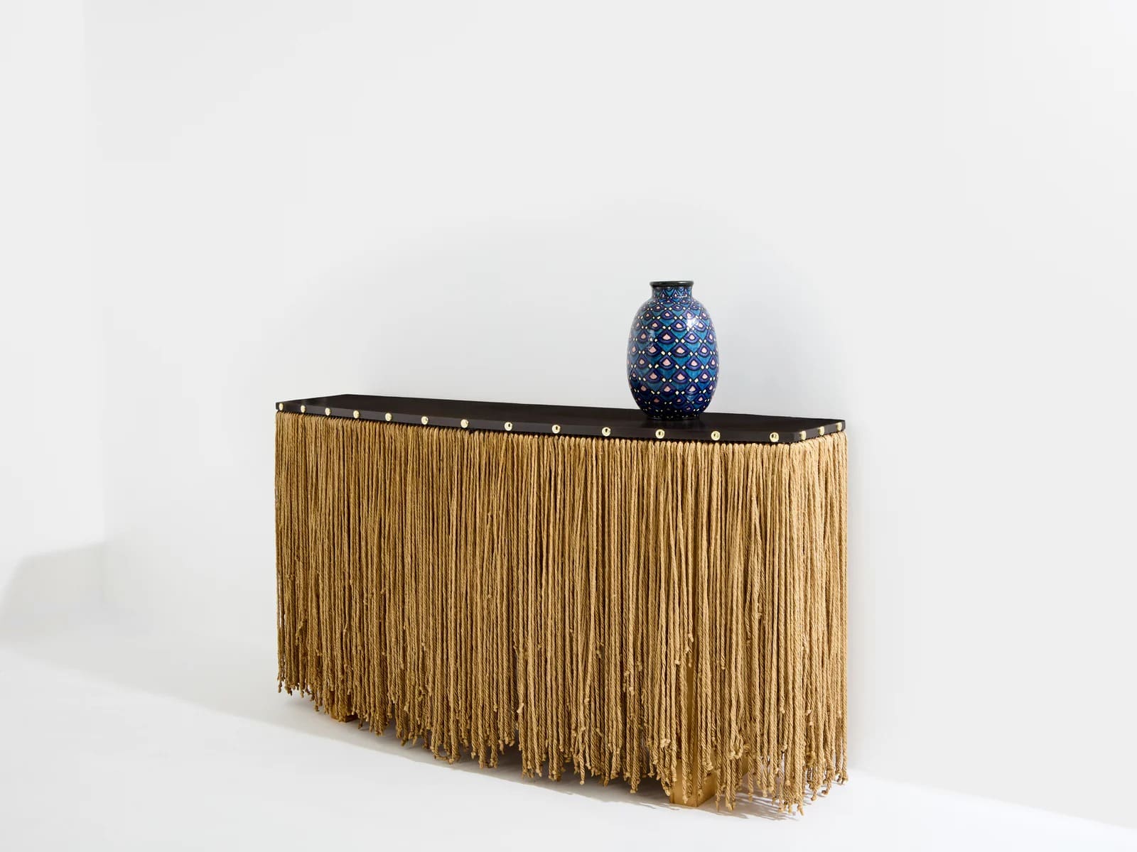 Console Sergio Ponzio – Pièce unique, métal patiné et cordes, Italie 1970