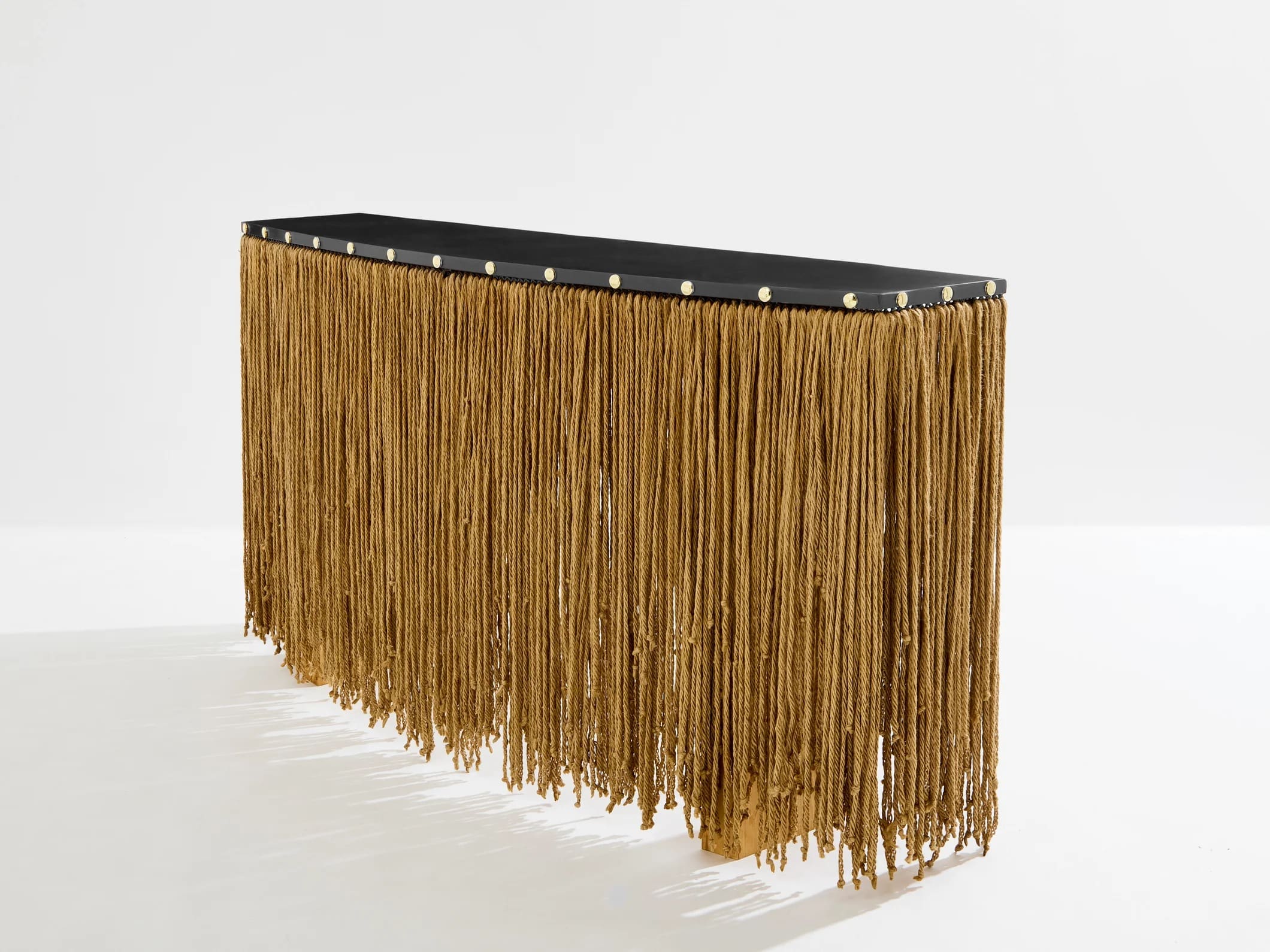 Console Sergio Ponzio – Pièce unique, métal patiné et cordes, Italie 1970